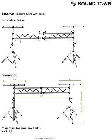 DJ Lighting Stand-Adjustable Height, 11.5 ft Tall with Truss, Portable Lighting Truss System and T-Bars, alternate view 7