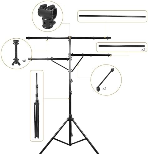 DJ Lighting Stand, Height Adjustable, 12 ft Tall, with Side Bars and Tripod Base (STLS-M12), alternate view 3