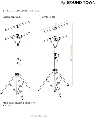 DJ Lighting Stand, Height Adjustable, 12 ft Tall, with Side Bars and Tripod Base (STLS-M12), alternate view 5