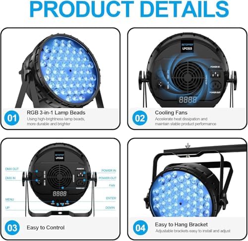 DJ Lights, 54 x 3W RGB LED Stage Par Lights, DMX/Sound(LPC015,4P) in Black, alternate view 3
