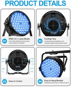 DJ Lights, 54 x 3W RGB LED Stage Par Lights, DMX/Sound(LPC015,4P) in Black, alternate view 6