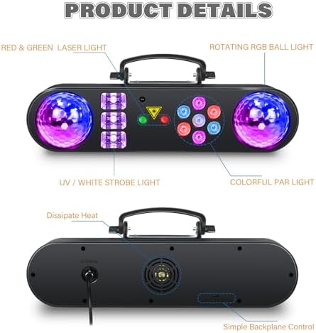 DJ Lights with Carry Bag,5IN1 DJ Party Lights with Stand Party Light Disco Light by Remote Control Sound, alternate view 3