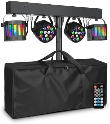 DJ Lights with Stand, Rechargeable Battery Powered Stage Light System, 4-in-1 Party Bar Light Package, Sound, alternate view