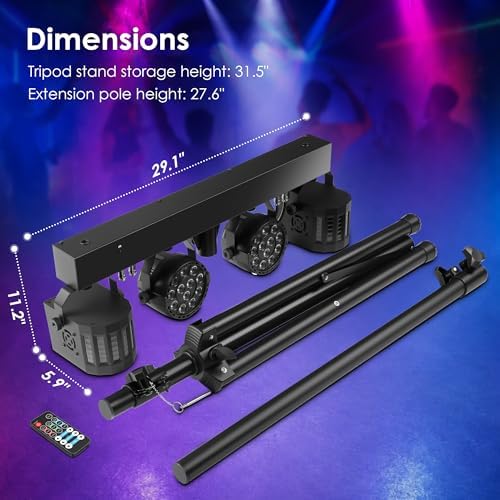 DJ Lights with Stand, Rechargeable Battery Powered Stage Light System, 4-in-1 Party Bar Light Package, Sound, alternate view