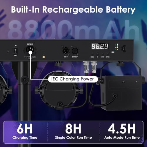 DJ Lights with Stand, Rechargeable Battery Powered Stage Light System, 4-in-1 Party Bar Light Package, Sound, alternate view
