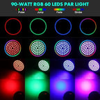 DJ Par Lights 2Pack 90W 60LEDs RGB Halo Strip in Black, alternate view 2