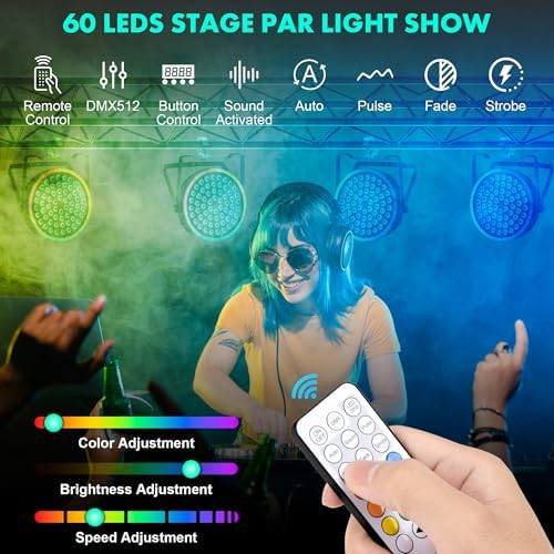 DJ Par Lights 2Pack 90W 60LEDs RGB Halo Strip in Black, alternate view 3