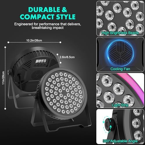 DJ Par Lights 2Pack 90W 60LEDs RGB Halo Strip in Black, alternate view 5