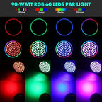 DJ Par Lights 4Pack 90W 60LEDs RGB Halo Strip in Black, alternate view 2