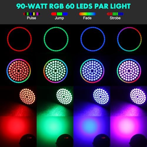 DJ Par Lights 4Pack 90W 60LEDs RGB Halo Strip in Black, alternate view 2