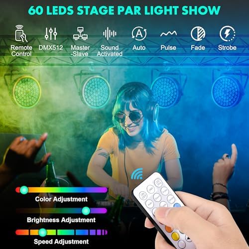 DJ Par Lights 4Pack 90W 60LEDs RGB Halo Strip in Black, alternate view 3