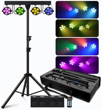 DJ Stage Lights with Stand, 240W RGBW LED Par Light, DMX, Wireless Footpedal, Remote Control, Sound-Activated