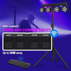 DJ Stage Lights with Stand, 240W RGBW LED Par Light, DMX, Wireless Footpedal, Remote Control, Sound-Activated, alternate view