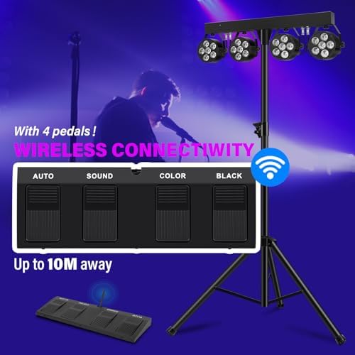 DJ Stage Lights with Stand, 240W RGBW LED Par Light, DMX, Wireless Footpedal, Remote Control, Sound-Activated, alternate view