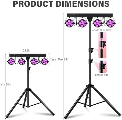 DJ Stage Lights with Stand, 240W RGBW LED Par Light, DMX, Wireless Footpedal, Remote Control, Sound-Activated, alternate view
