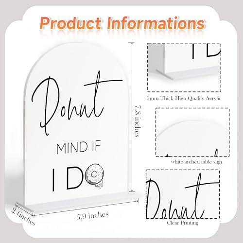 Donuts Table Sign, White Arch Acrylic Wedding Sign, Donut Decor, Wedding Signs for Ceremony and Reception, alternate view 3