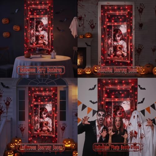 Door Cover Decor Lights, 35*79 inch Front Door Decor with 8 Modes in Red1, alternate view 4