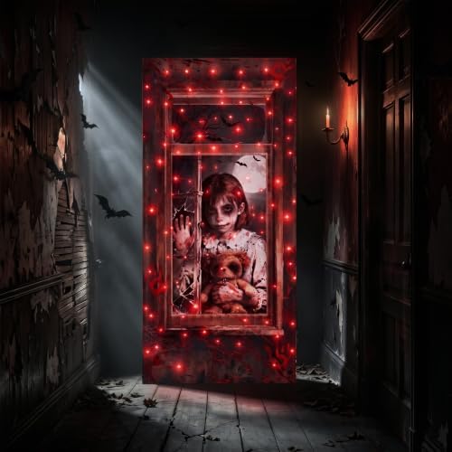 Door Cover Decor Lights, 35*79 inch Front Door Decor with 8 Modes in Red1, alternate view 5