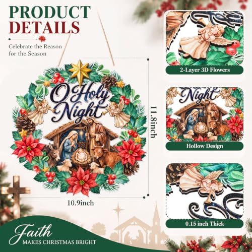 Door Sign Door Wreath Wooden Decor Sign, Nativity, alternate view 2