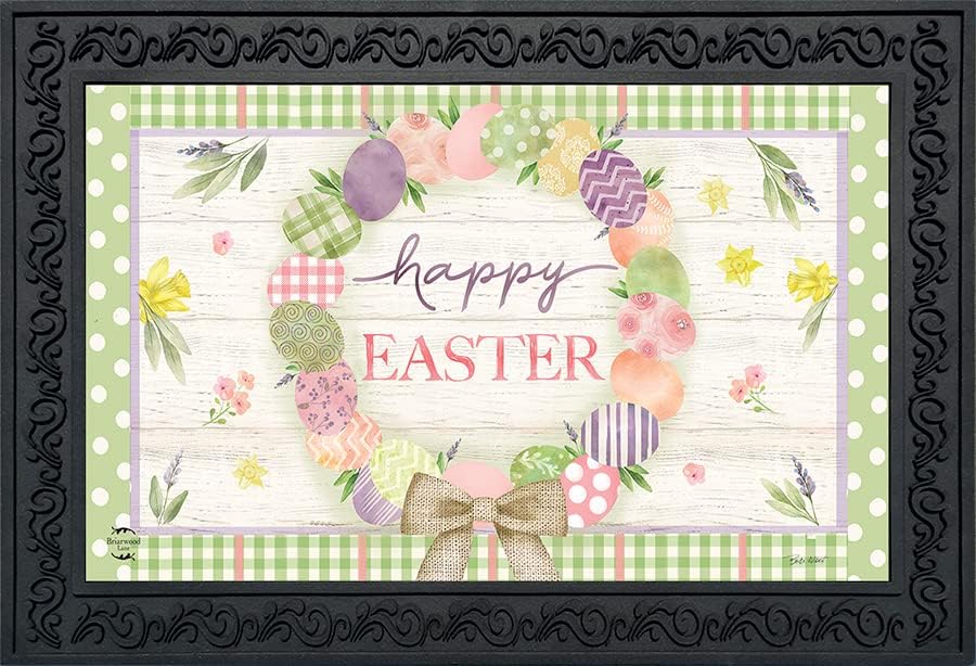 Doormat 30x18 Indoor Outdoor Easter Egg Wreath for Easter Doormat