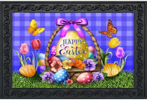 Doormat 30x18 Indoor Outdoor Happy Easter Egg Basket for Easter Doormat