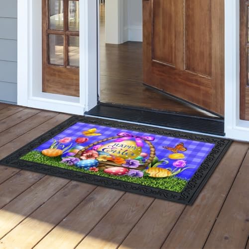 Doormat 30x18 Indoor Outdoor Happy Easter Egg Basket for Easter Doormat, alternate view 2