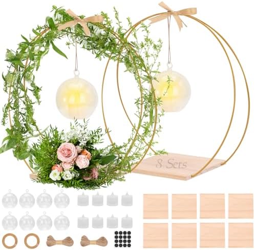 Double Floral Hoop Centerpiece, 8-Pack 12-Inch in 8 Set in white