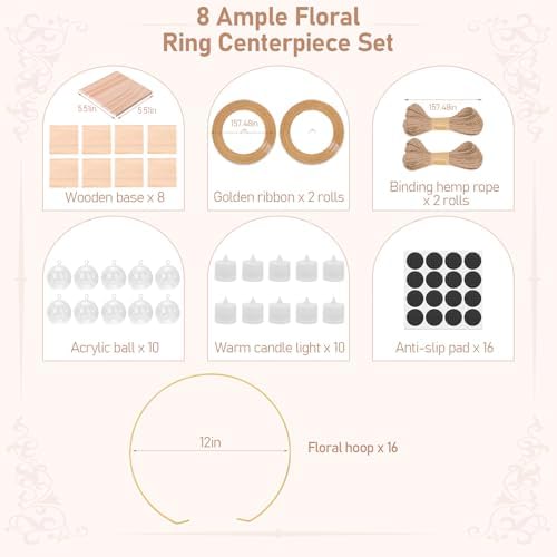 Double Floral Hoop Centerpiece, 8-Pack 12-Inch in 8 Set in white, alternate view 6