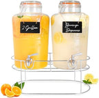 Double Glass Beverage Dispenser with Stand, 2 Gal Each - Flip Top