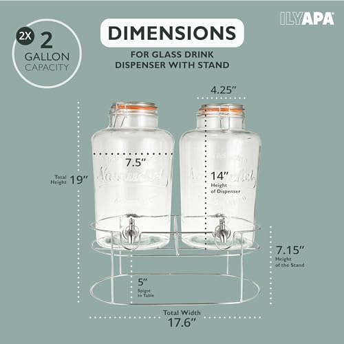 Double Glass Beverage Dispenser with Stand, 2 Gal Each - Flip Top, alternate view 2