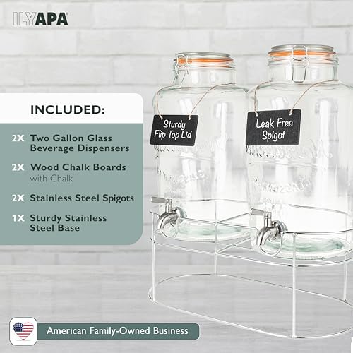 Double Glass Beverage Dispenser with Stand, 2 Gal Each - Flip Top, alternate view 5