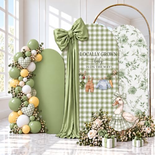 Double-Sided Gingham & Floral Arch Backdrop Covers, Green, 7.2 & 6 ft in 7.2FT & 6FT in Green