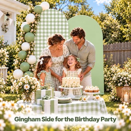 Double-Sided Gingham & Floral Arch Backdrop Covers, Green, 7.2 & 6 ft in 7.2FT & 6FT in Green, alternate view 4