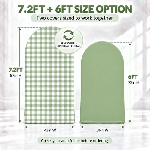 Double-Sided Gingham & Floral Arch Backdrop Covers, Green, 7.2 & 6 ft in 7.2FT & 6FT in Green, alternate view 6