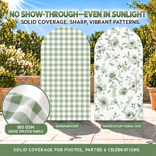 Double-Sided Gingham & Floral Arch Backdrop Covers, Green, 7.2 & 6 ft in 7.2FT & 6FT in Green, alternate view 7
