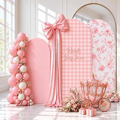 Double-Sided Gingham & Floral Arch Backdrop Covers, Pink, 7.2 & 6 ft in 7.2FT & 6FT in Pink