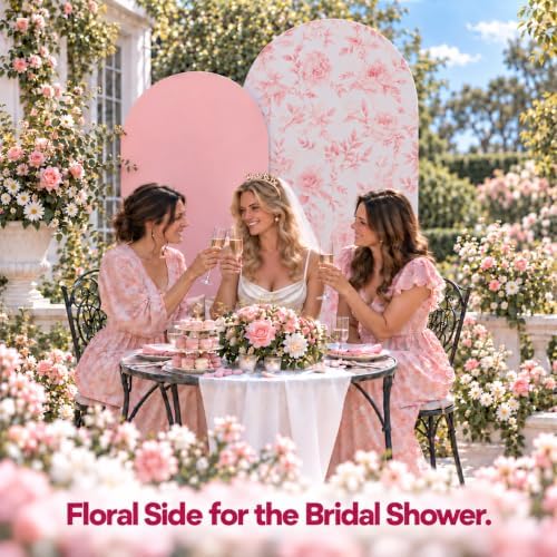 Double-Sided Gingham & Floral Arch Backdrop Covers, Pink, 7.2 & 6 ft in 7.2FT & 6FT in Pink, alternate view 3