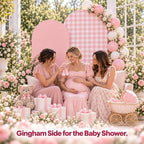 Double-Sided Gingham & Floral Arch Backdrop Covers, Pink, 7.2 & 6 ft in 7.2FT & 6FT in Pink, alternate view 4