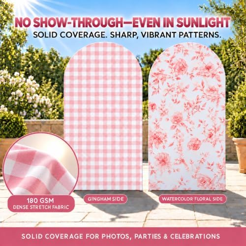 Double-Sided Gingham & Floral Arch Backdrop Covers, Pink, 7.2 & 6 ft in 7.2FT & 6FT in Pink, alternate view 5