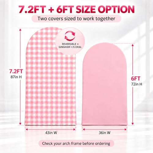 Double-Sided Gingham & Floral Arch Backdrop Covers, Pink, 7.2 & 6 ft in 7.2FT & 6FT in Pink, alternate view 6