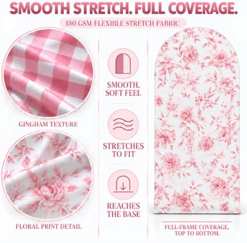 Double-Sided Gingham & Floral Arch Backdrop Covers, Pink, 7.2 & 6 ft in 7.2FT & 6FT in Pink, alternate view 7