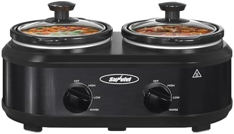 Double Slow Cooker,2 Pot Small Mini Crock Buffet Servers and Warmer, Dual Pot Oval Manual Slow Cooker with