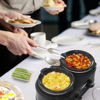 Double Slow Cooker,2 Pot Small Mini Crock Buffet Servers and Warmer, Dual Pot Oval Manual Slow Cooker with, alternate view 2