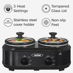 Double Slow Cooker,2 Pot Small Mini Crock Buffet Servers and Warmer, Dual Pot Oval Manual Slow Cooker with, alternate view 3