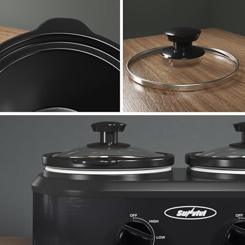 Double Slow Cooker,2 Pot Small Mini Crock Buffet Servers and Warmer, Dual Pot Oval Manual Slow Cooker with, alternate view 4