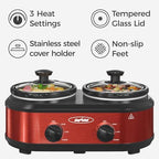 Double Slow Cooker,2 Pot Small Mini Crock Buffet Servers and Warmer, Dual Pot Oval Manual Slow Cooker with, alternate view 3