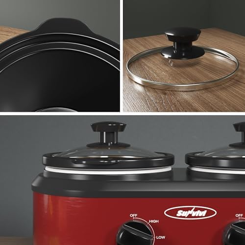 Double Slow Cooker,2 Pot Small Mini Crock Buffet Servers and Warmer, Dual Pot Oval Manual Slow Cooker with, alternate view 4