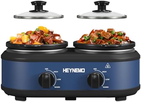 Double Slow Cooker Buffet Server, 2 x1.25 QT Dual Ceramic Pots Food Warmer with Individual Temp Controls
