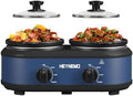 Double Slow Cooker Buffet Server, 2 x1.25 QT Dual Ceramic Pots Food Warmer with Individual Temp Controls