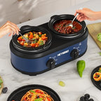 Double Slow Cooker Buffet Server, 2 x1.25 QT Dual Ceramic Pots Food Warmer with Individual Temp Controls, alternate view 2